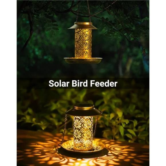 Solar Bird Feeder for Outdoors Hanging, Metal Wild Bird Feeder for Cardinals - Picture 2 of 7